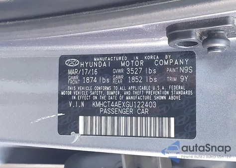 2016 Hyundai Accent Se from USA, damaged, VIN KMHCT4AEXGU122403